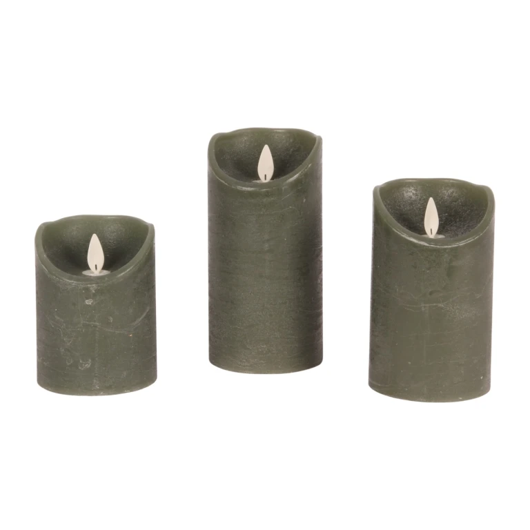 Velas LED de cera - verde - juego de 3