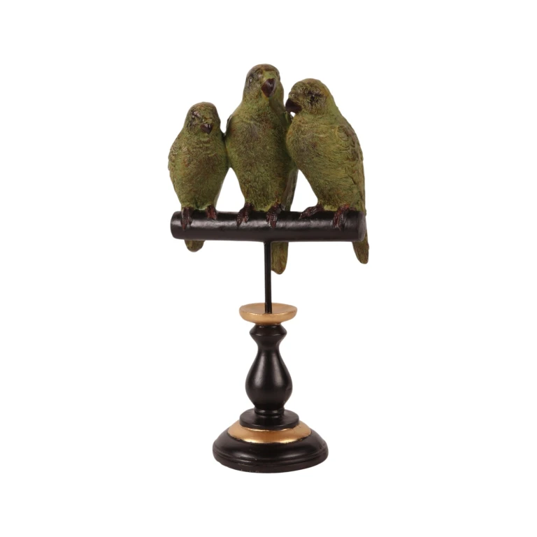 Escultura de loro sobre base - verde - 33 cm