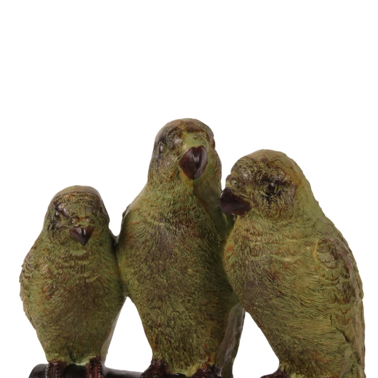 Escultura de loro sobre base - verde - 33 cm