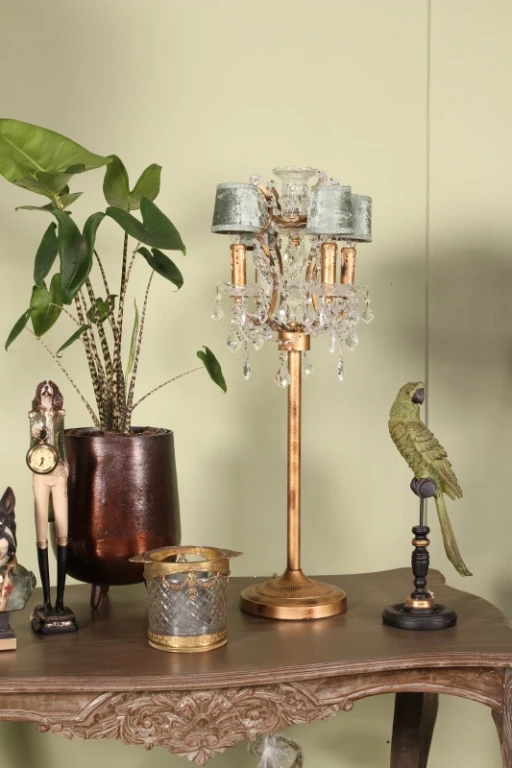 Escultura de loro sobre base - verde - 33 cm