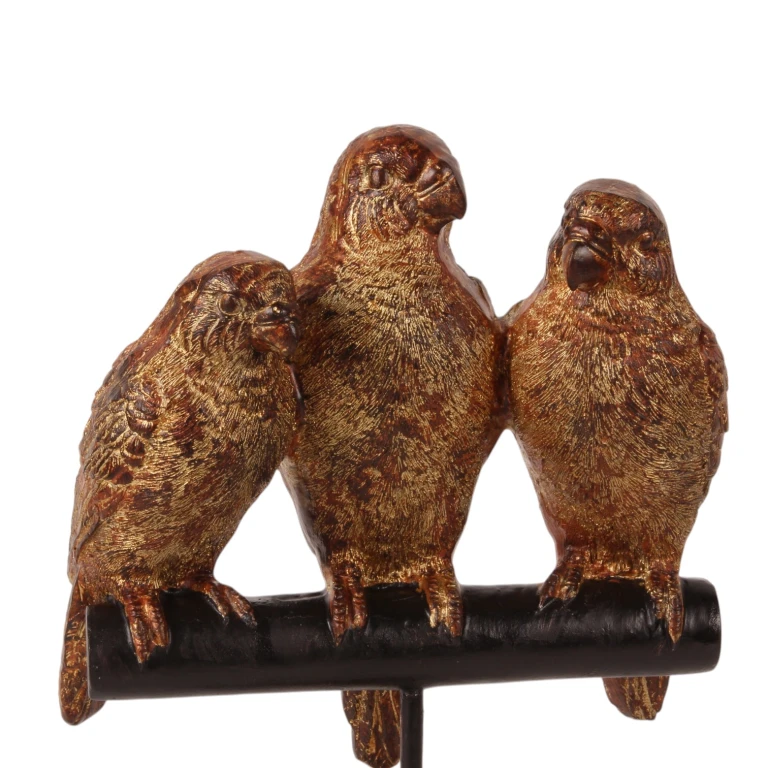Escultura de loro sobre base - dorado - 33 cm