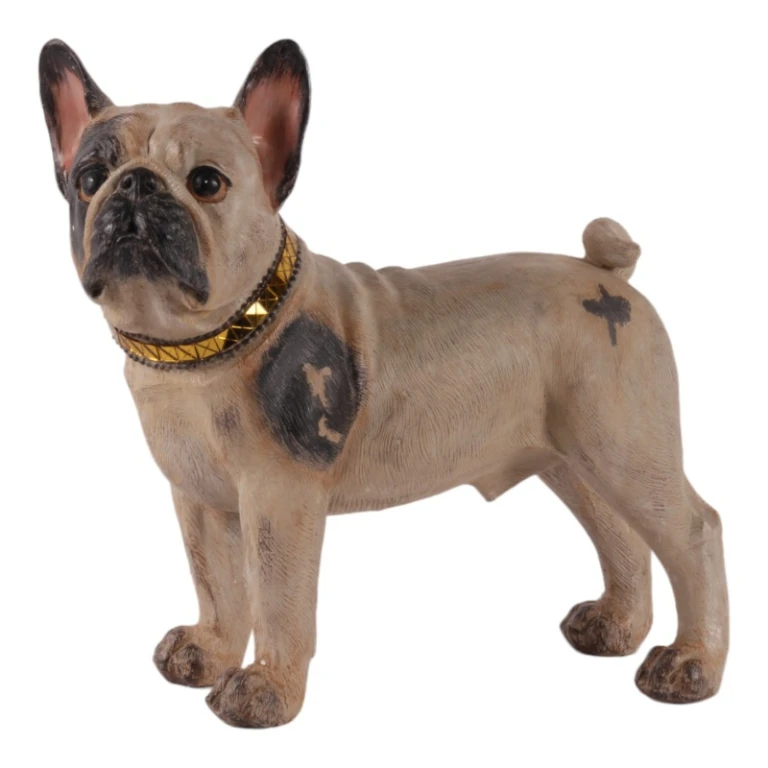 Escultura de perro bulldog francés - marrón - 32 cm