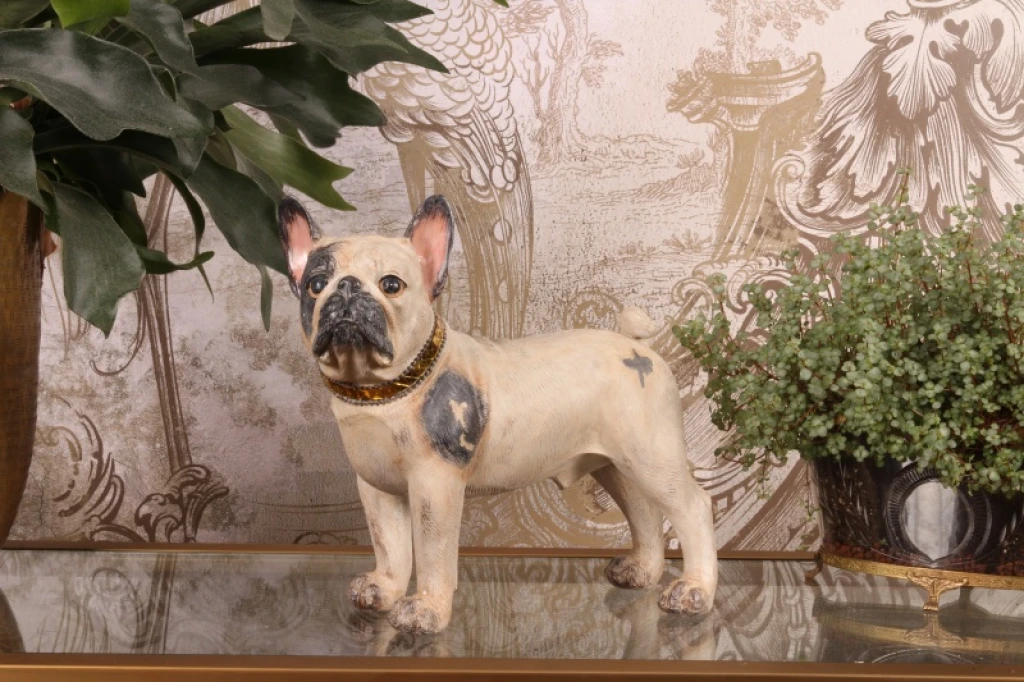 Escultura de perro bulldog francés - marrón - 32 cm