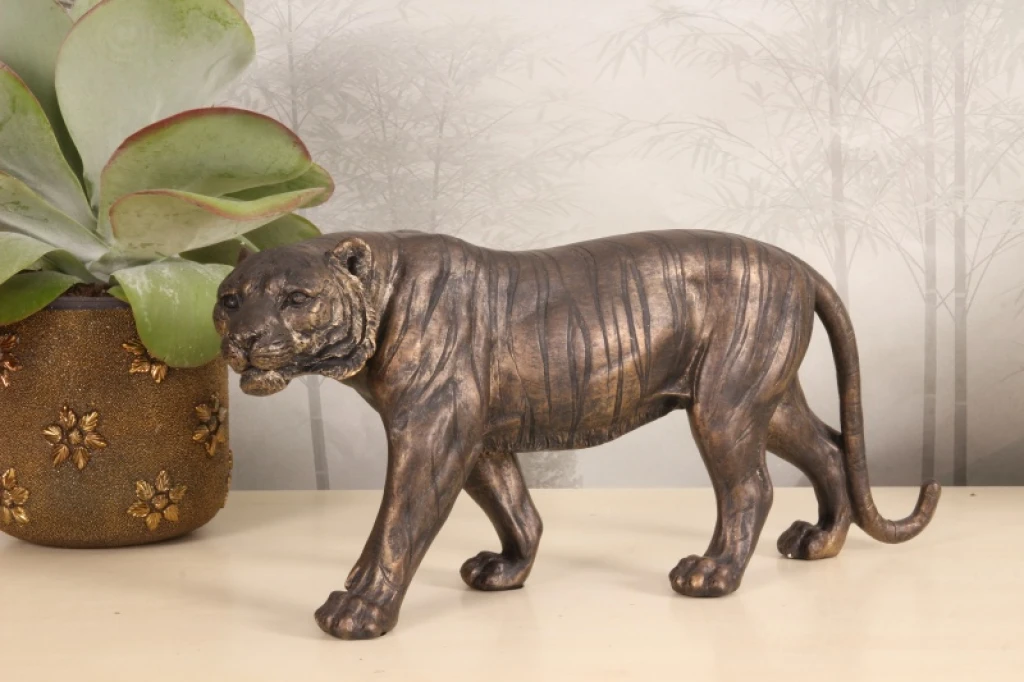 Escultura de tigre - dorado - 53 cm