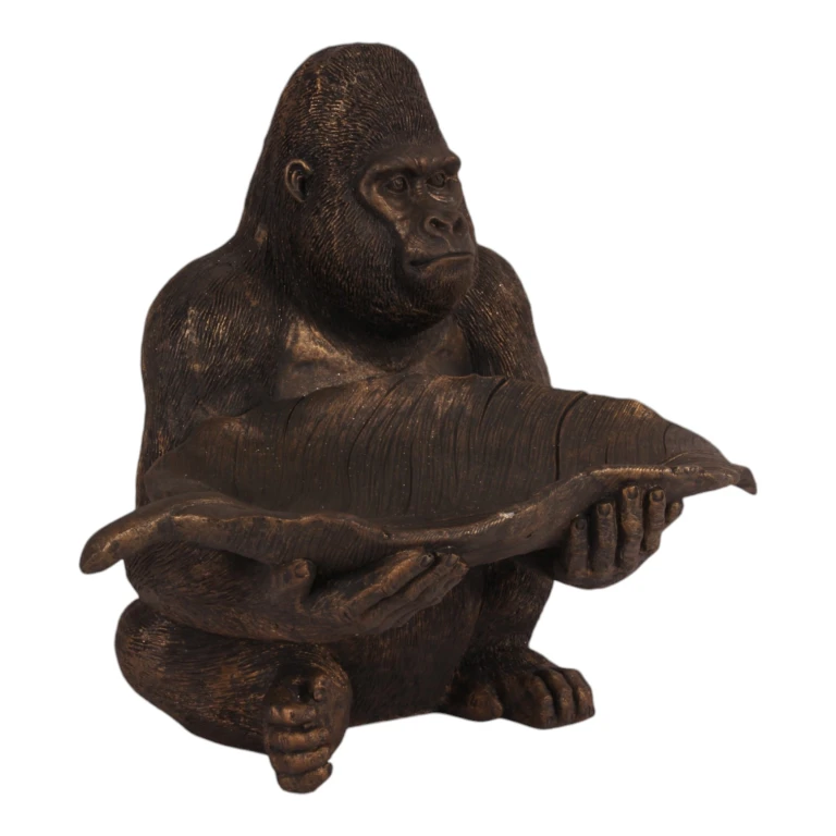 Escultura de gorila con bandeja - dorado - 39 cm