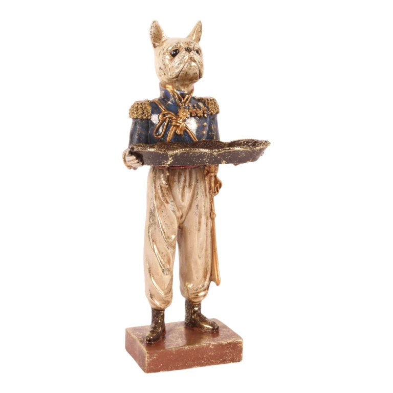 Escultura de perro con bandeja - azul - 35 cm