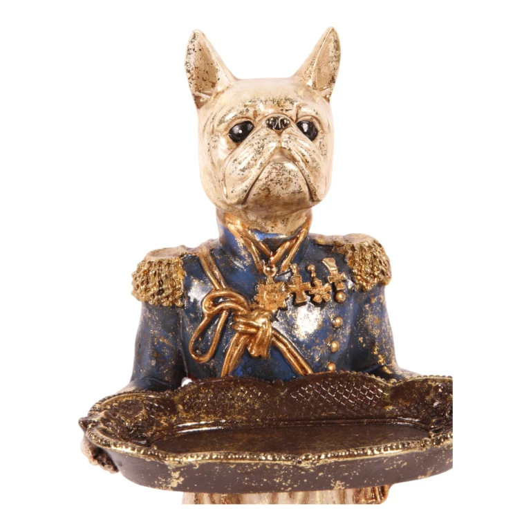 Escultura de perro con bandeja - azul - 35 cm