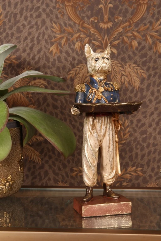 Escultura de perro con bandeja - azul - 35 cm