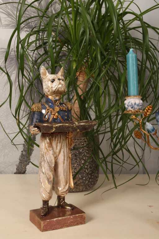 Escultura de perro con bandeja - azul - 35 cm