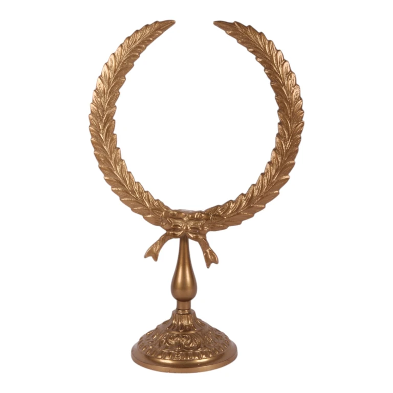 Corona de laurel sobre base - dorado - 38 cm - aluminio