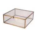 Caja de joyería 20x20x8 cm - dorada - latón y vidrio