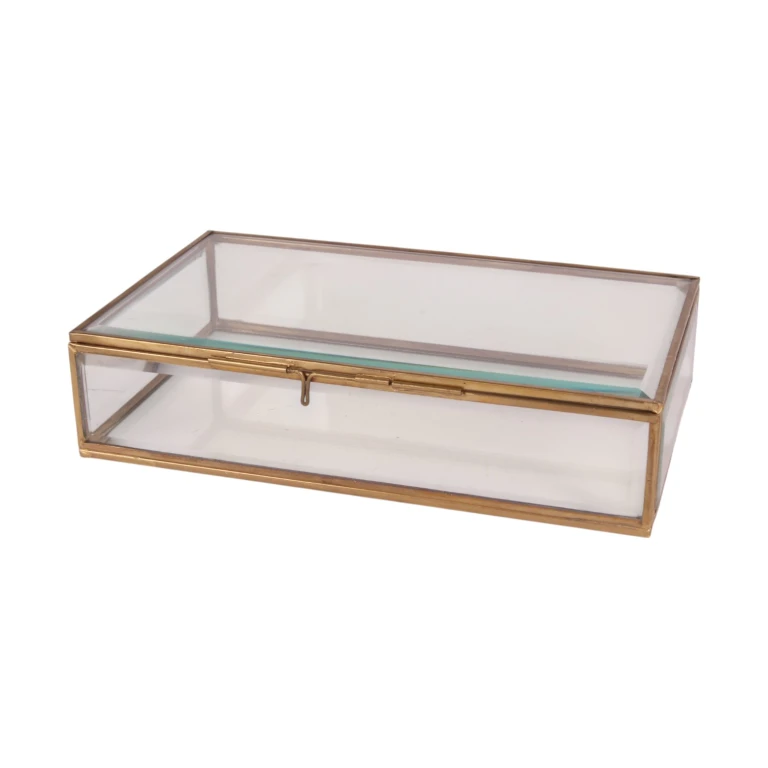 Caja de joyería 22,5x14x5,5 cm - dorada - latón y vidrio