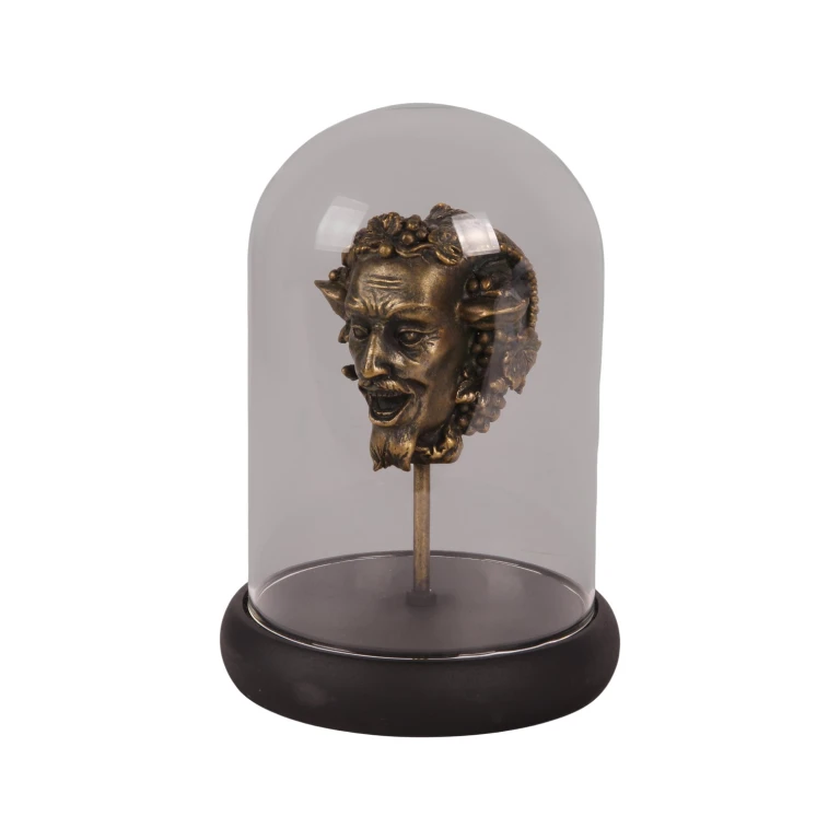 Figura de Baco con cúpula de cristal - dorado - 23 cm - resina artística