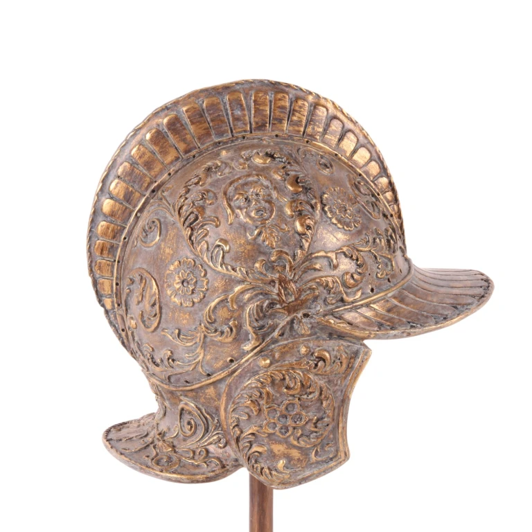 Casco sobre base - dorado - 29,5 cm - resina sintética