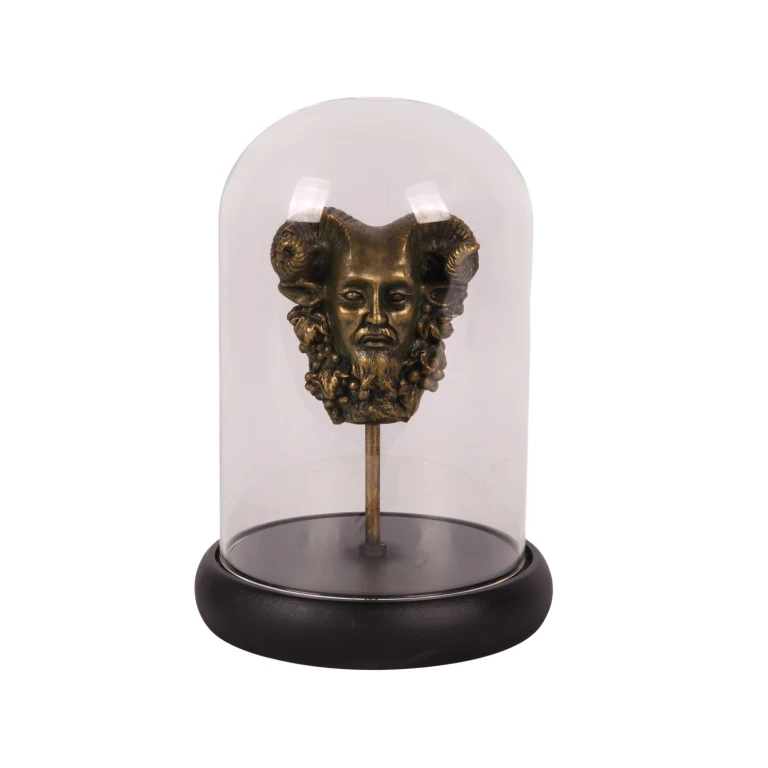 Figurilla de Baco con cúpula de cristal - dorado - 23 cm - resina artística