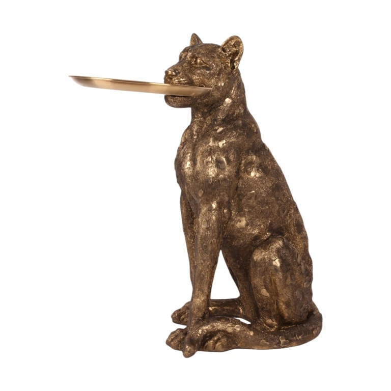 Leopardo con bandeja - dorado - 62 cm
