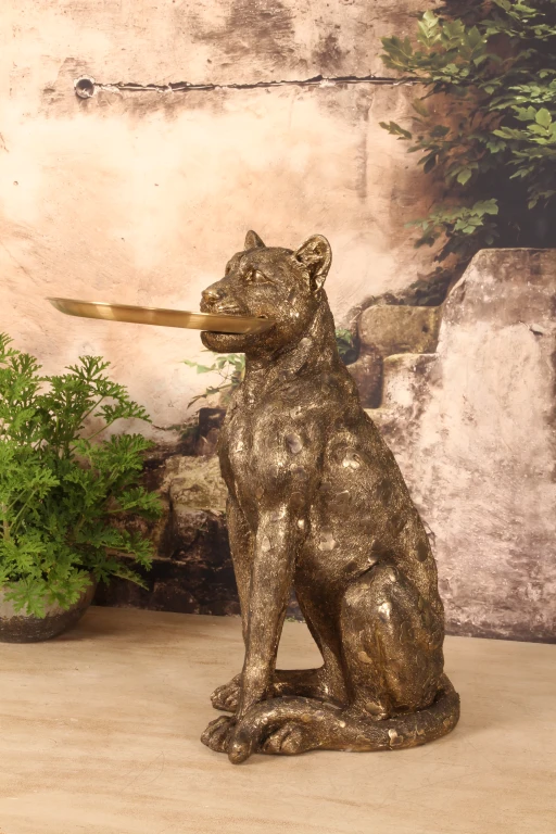 Leopardo con bandeja - dorado - 62 cm