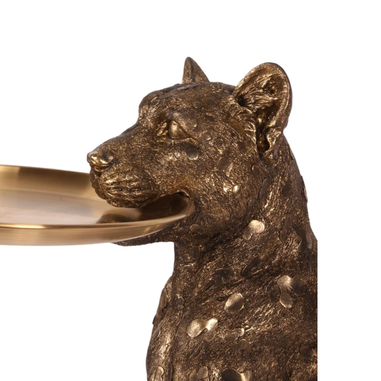 Leopardo con bandeja - dorado - 62 cm