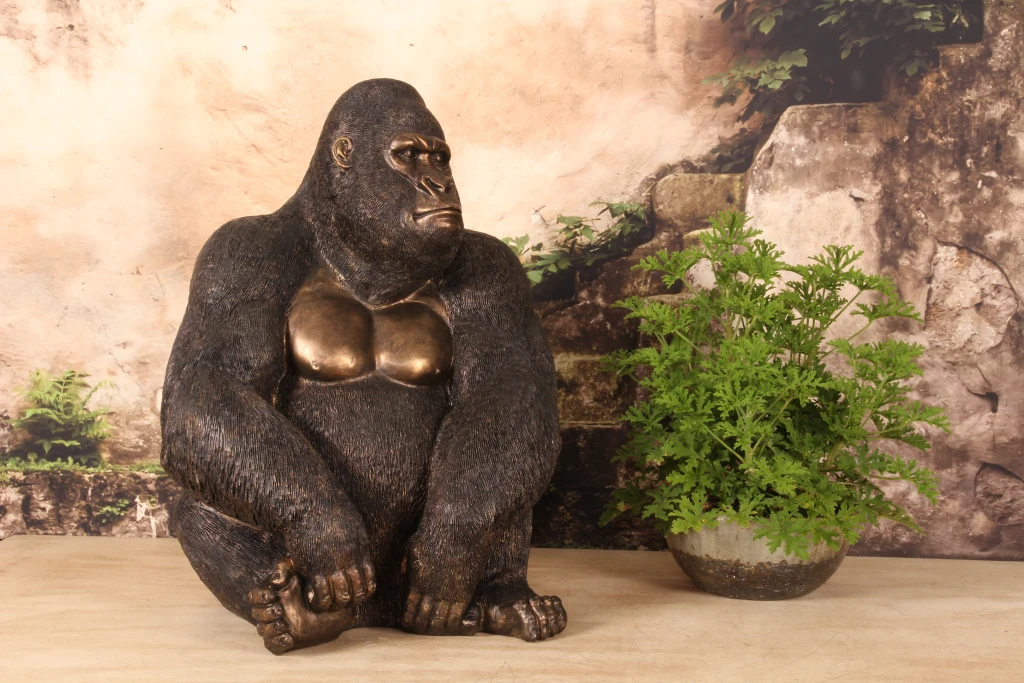 Escultura de gorila - dorado - 61 cm