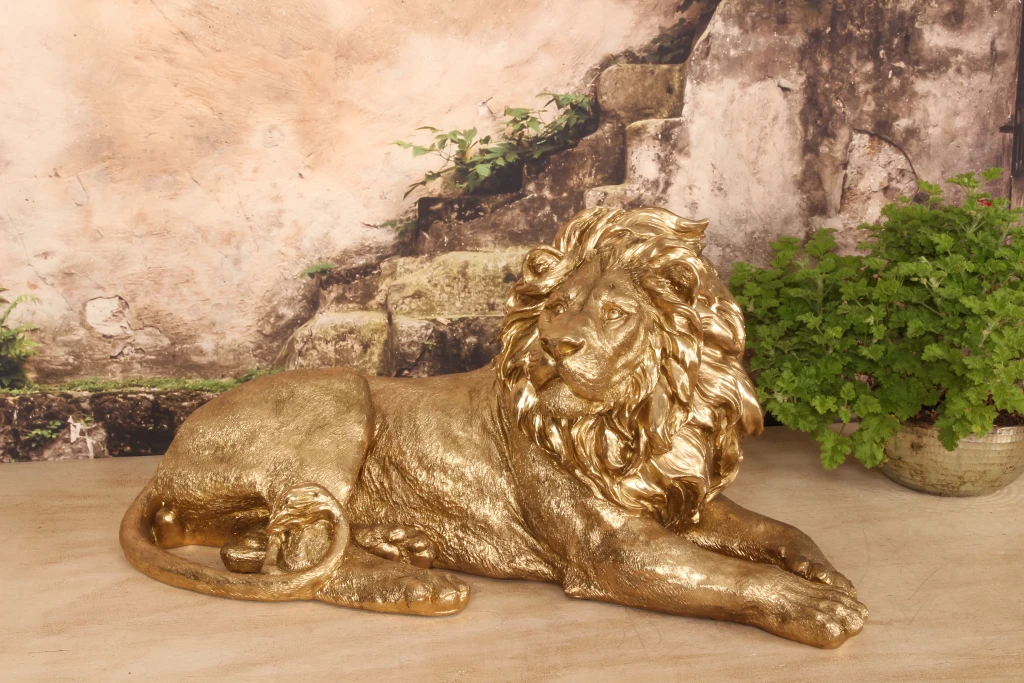 Escultura de león - dorado - 80 cm