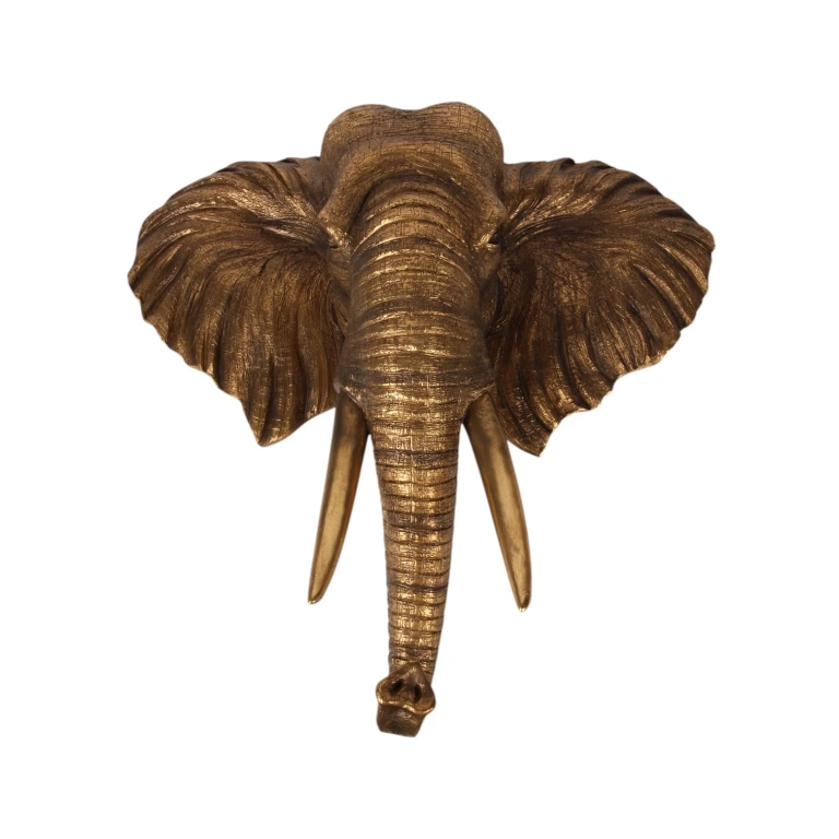 Adorno de pared Elefante - dorado - 61 cm - resina sintética