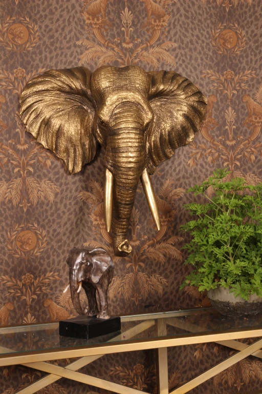 Adorno de pared Elefante - dorado - 61 cm - resina sintética