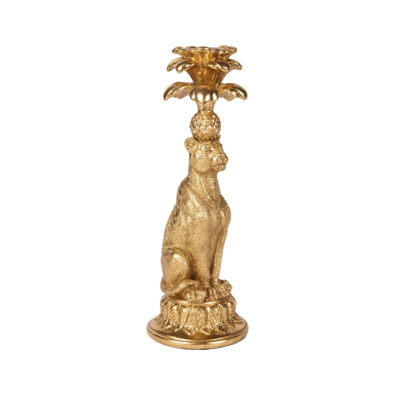 Candelabro Leopardo - 23,5 cm - dorado - resina sintética