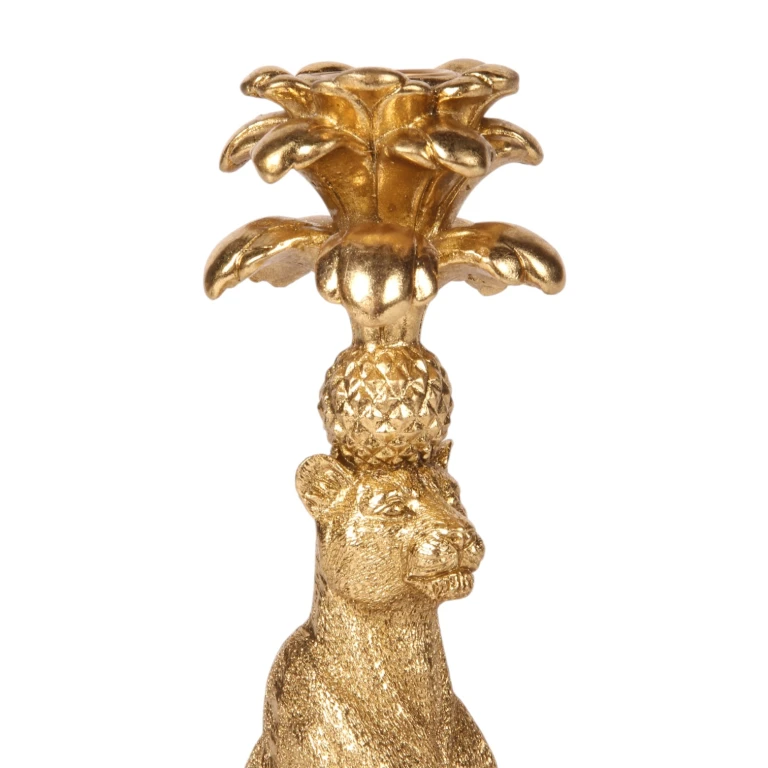 Candelabro Leopardo - 23,5 cm - dorado - resina sintética