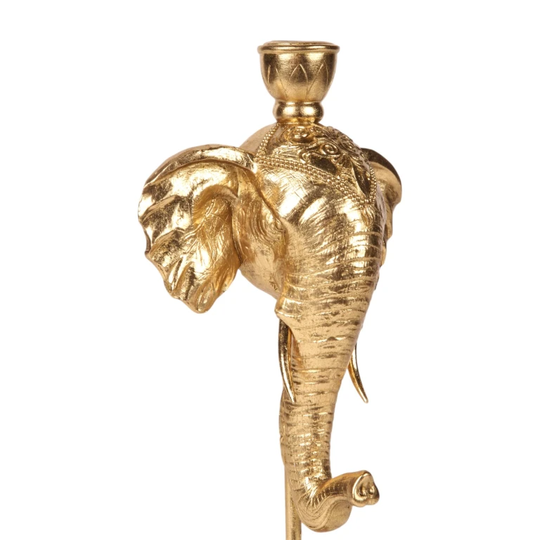 Candelabro Elefante - 35,5 cm - dorado - resina sintética