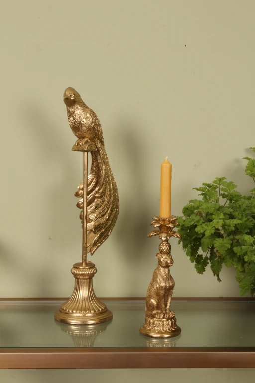 Escultura de ave sobre base - dorado - 49 cm
