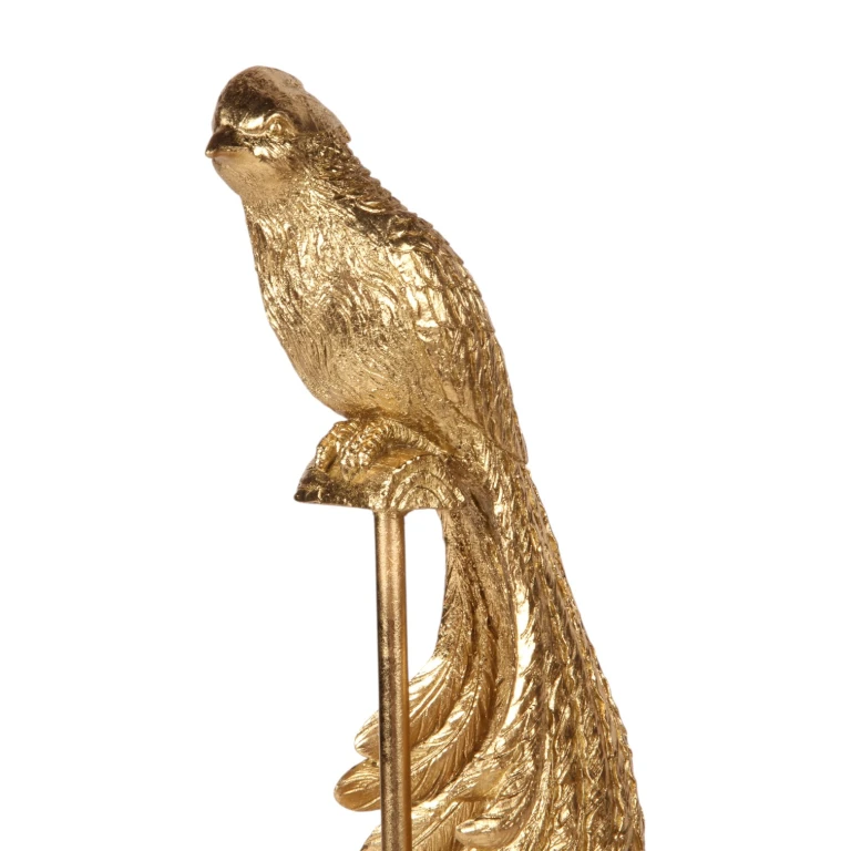 Escultura de ave sobre base - dorado - 49 cm