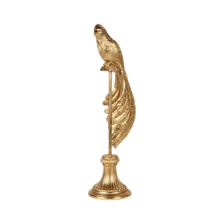 Escultura de ave sobre base - dorado - 49 cm