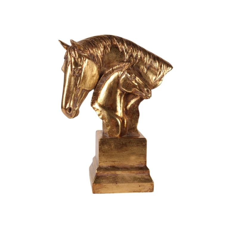 Escultura de cabezas de caballo - dorado - 30 cm