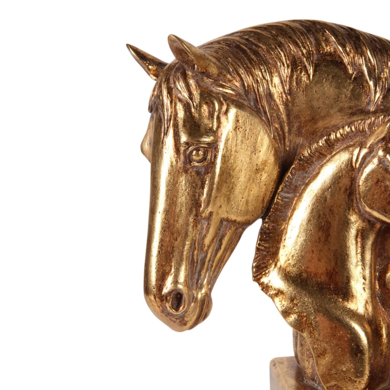Escultura de cabezas de caballo - dorado - 30 cm