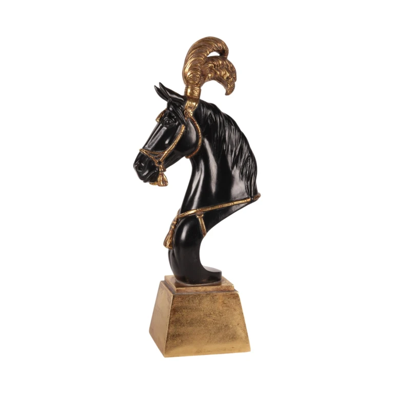 Escultura de cabeza de caballo - negro/oro - 36,5 cm