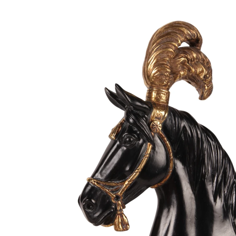 Escultura de cabeza de caballo - negro/oro - 36,5 cm