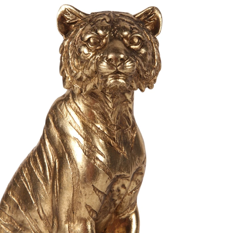 Escultura de tigre sobre libros - dorado - 29 cm