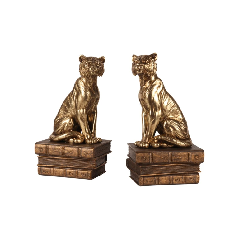 Figura de tigre sobre libros - dorado - 29 cm