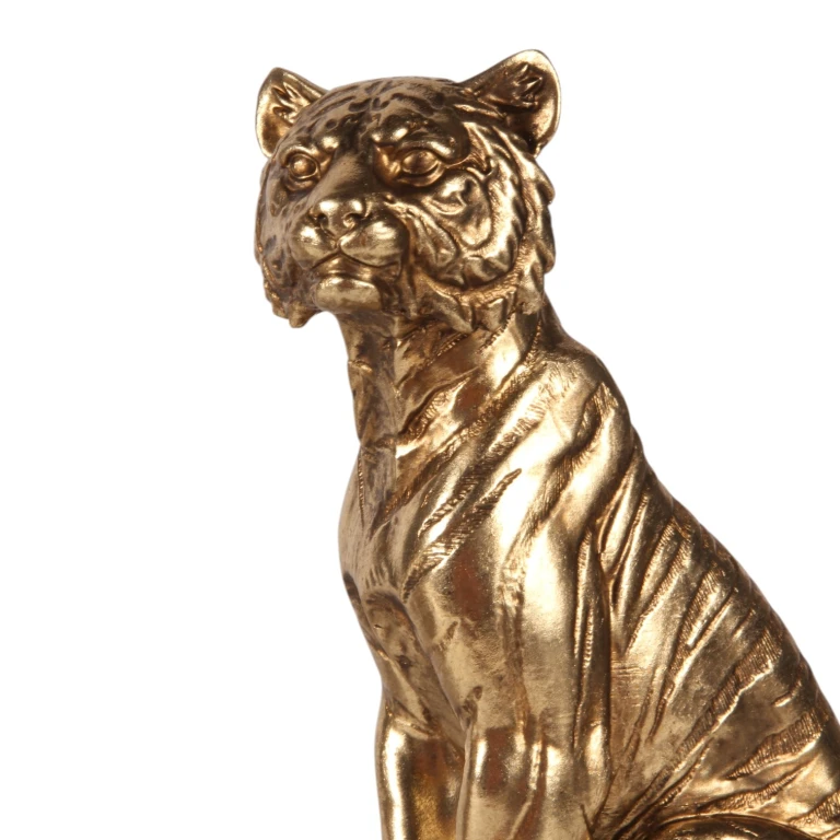 Figura de tigre sobre libros - dorado - 29 cm