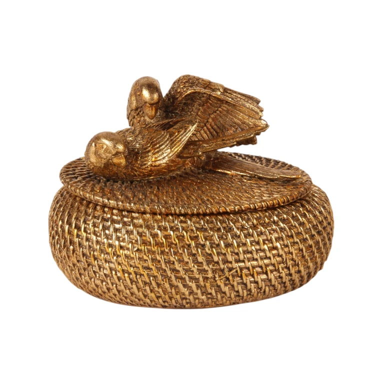 Caja de almacenamiento con tapa - 19 cm - oro - resina artística