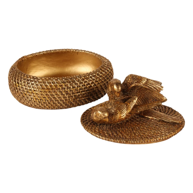 Caja de almacenamiento con tapa - 19 cm - oro - resina artística