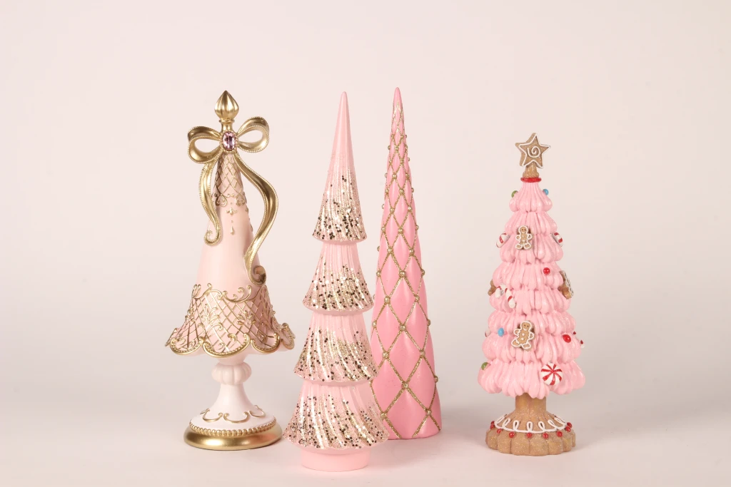 Árbol de Navidad miniatura - rosa - 35,5 cm - resina sintética