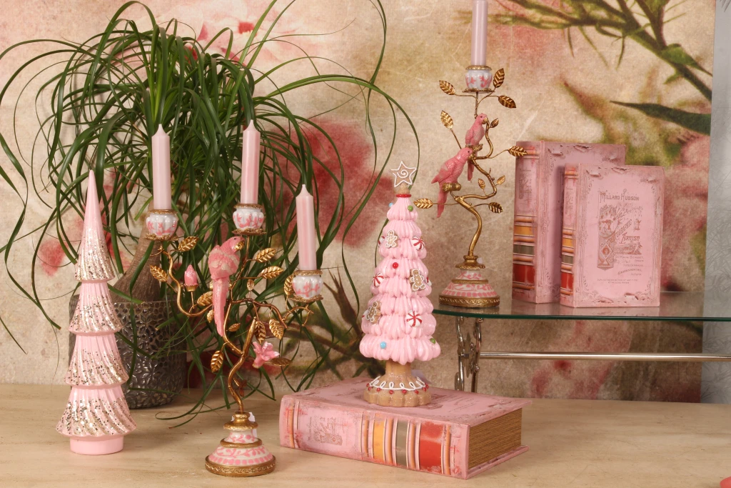 Árbol de Navidad miniatura - rosa - 31,5 cm - resina sintética
