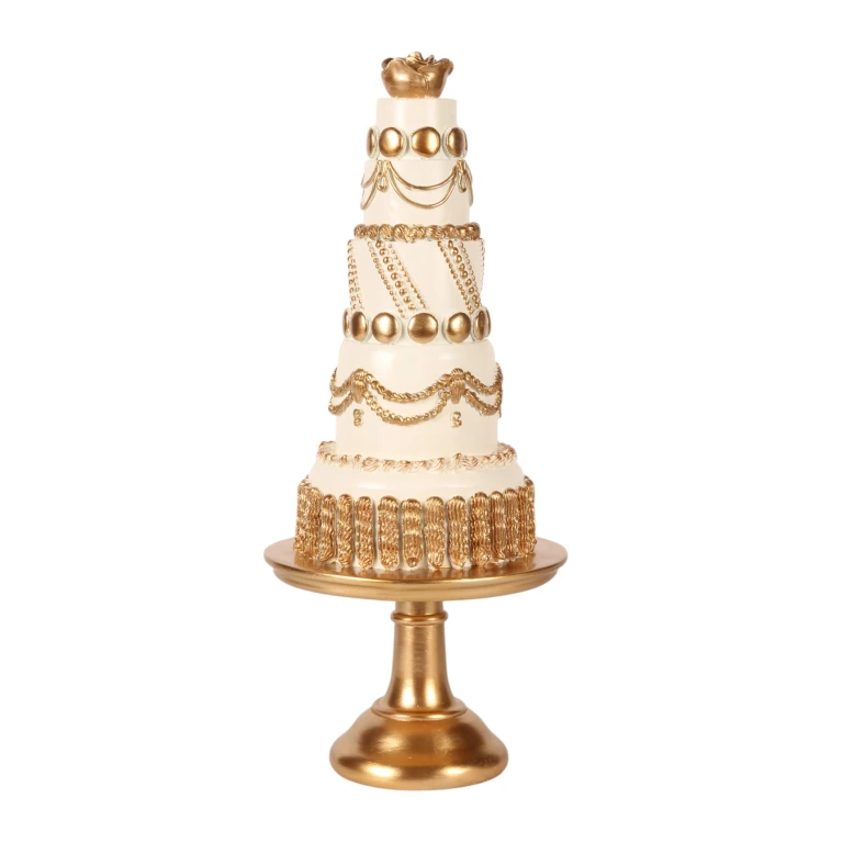 Tarta decorativa - blanco/crema con oro - 47 cm - resina artística