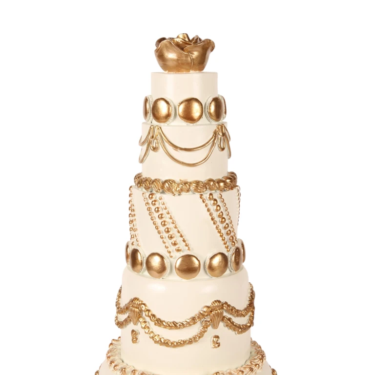 Tarta decorativa - blanco/crema con oro - 47 cm - resina artística