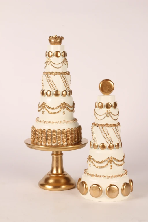 Tarta decorativa - blanco/crema con oro - 47 cm - resina artística