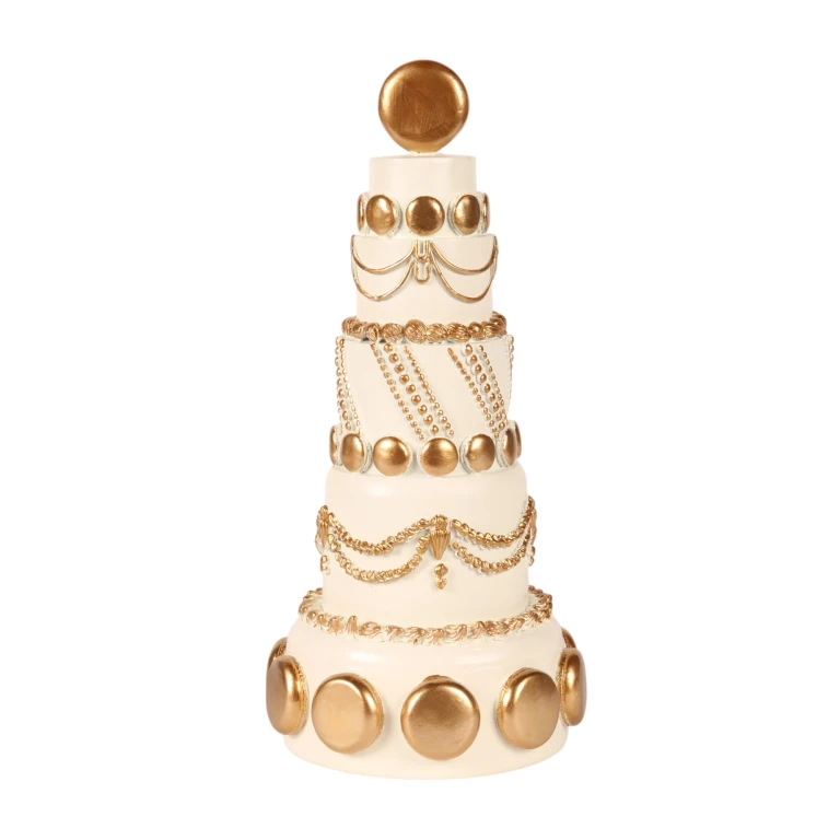 Tarta decorativa - blanco/crema con oro - 33,5 cm - resina artística