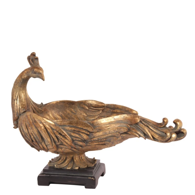 Plato decorativo estilo holandés con forma de pavo real - dorado - 45 cm