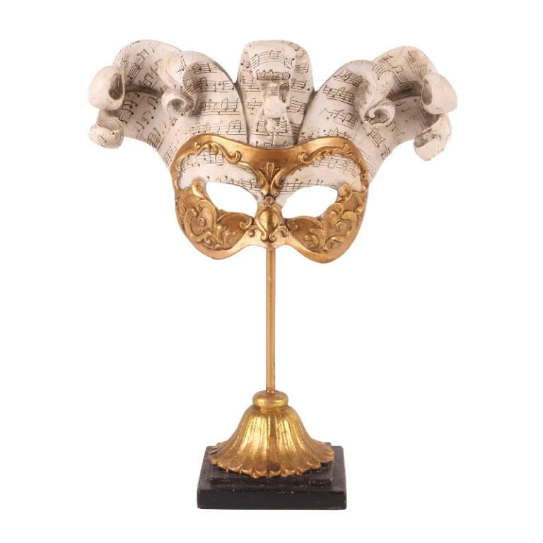 Máscara decorativa sobre base - dorada - 28 cm - resina artística