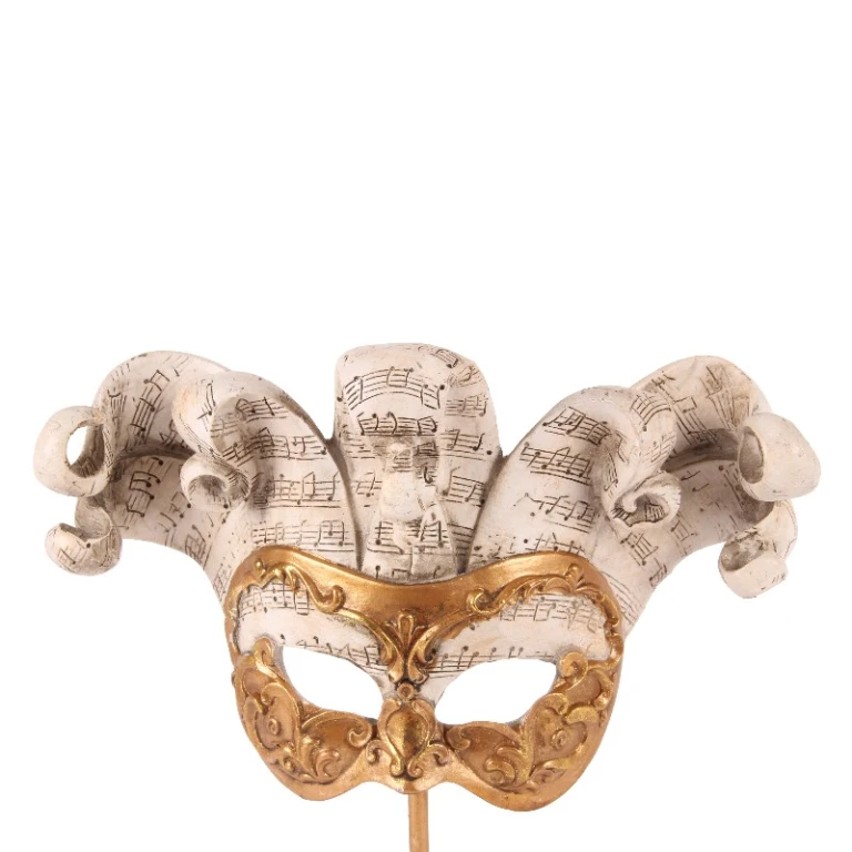 Máscara decorativa sobre base - dorada - 28 cm - resina artística